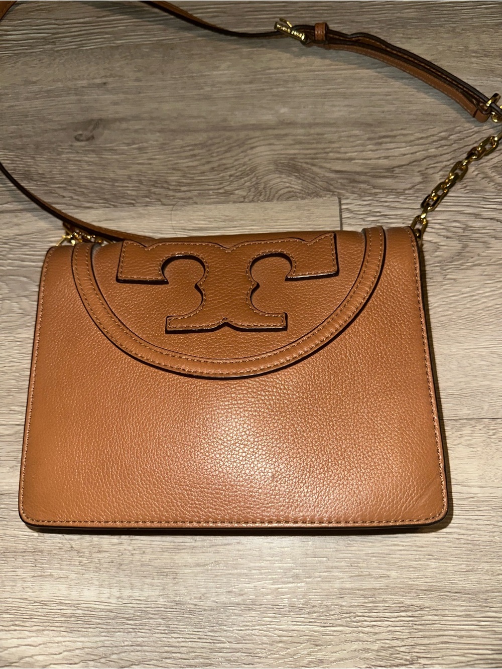 Tory Burch Brown Leather All T Crossbody Bag Purse - Picture 2 of 12